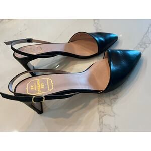 Emerson Fry Frankie Angled Slingback Black Leather Heels Womens Size 38 EU